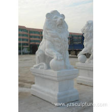 Life Size Standing White Marble Lion Sculpture